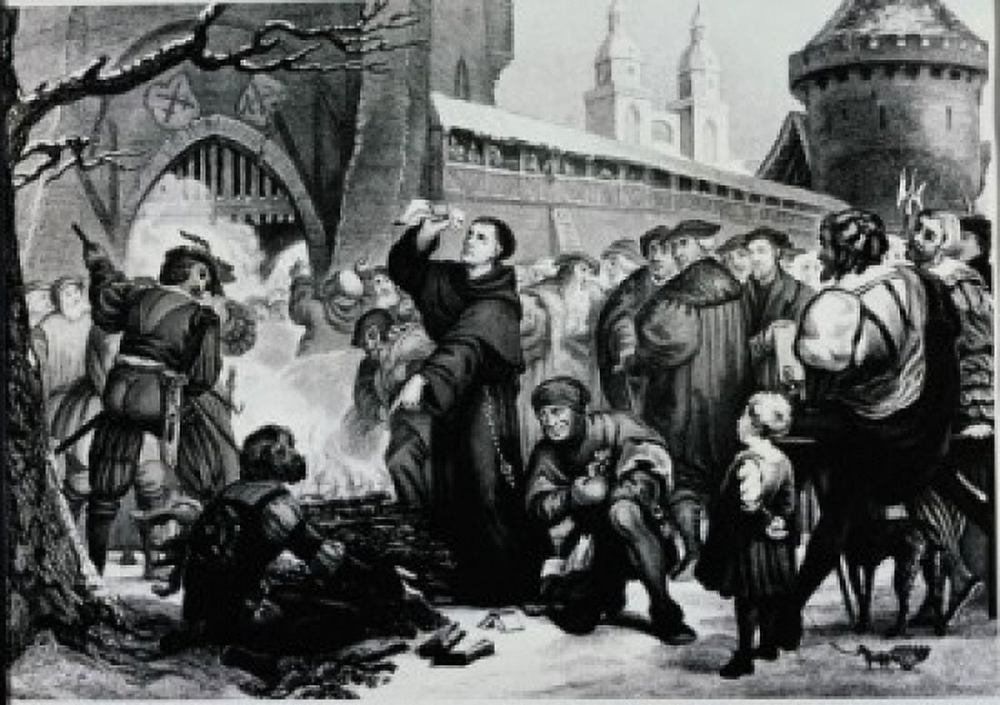 Highlights of the Life of Martin Luther The Burning of the Bull 1520 Pierre Antoine Labouchere (1807-1873French) Canvas Art - Pierre Antoine Labouchere (18 x 24)