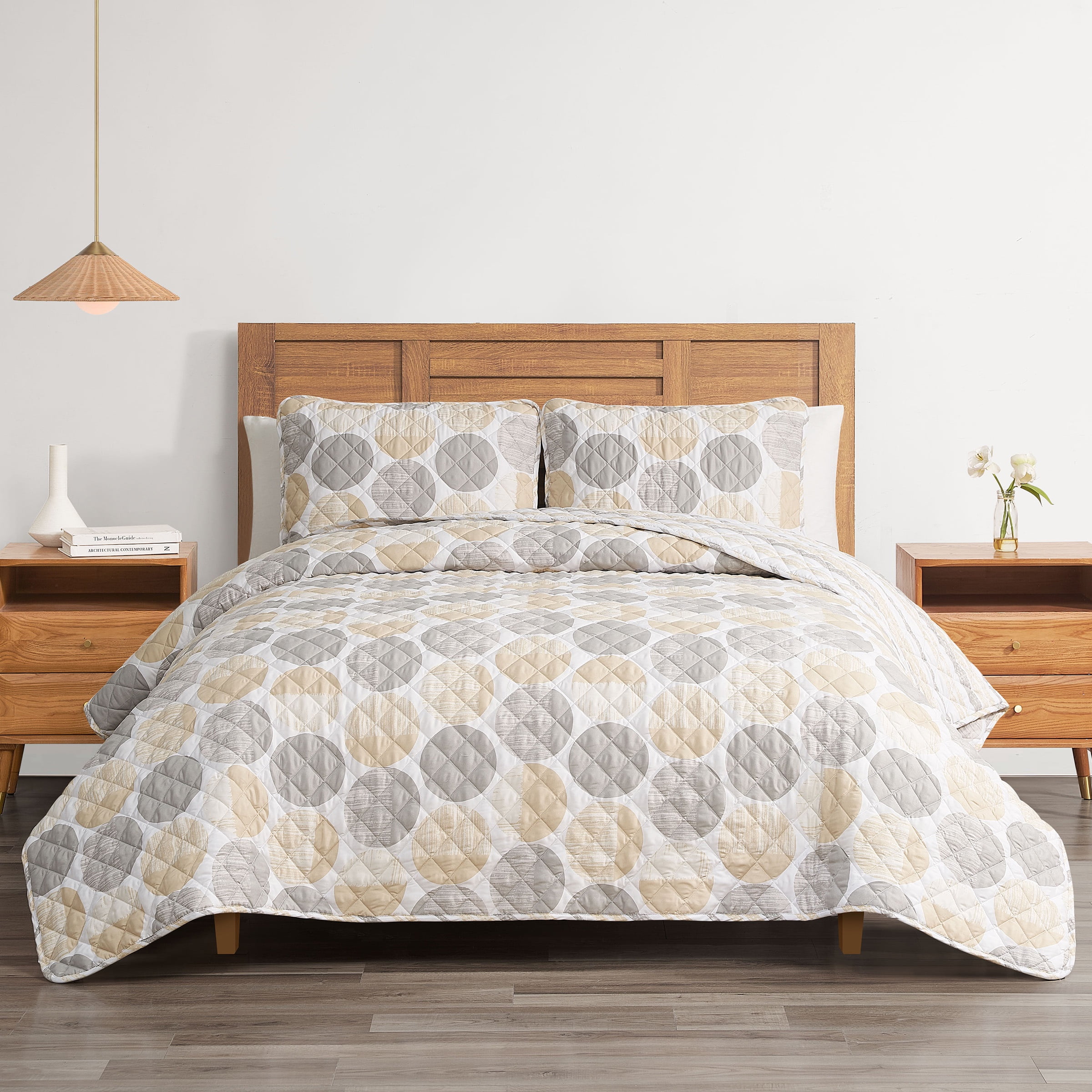 King Gray and Taupe Geometric Quilt Set