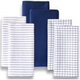 thumbnail image 1 of Highly Absorbent Cotton Kitchen Towels for Drying Dishes - Set of 6 Dish Towels - Narrow Navy Blue Stripes Plaid Waffle Dishtowels - 18"X28" Large Lint Free Linen Tea Hand Bulk T Towls, 1 of 3