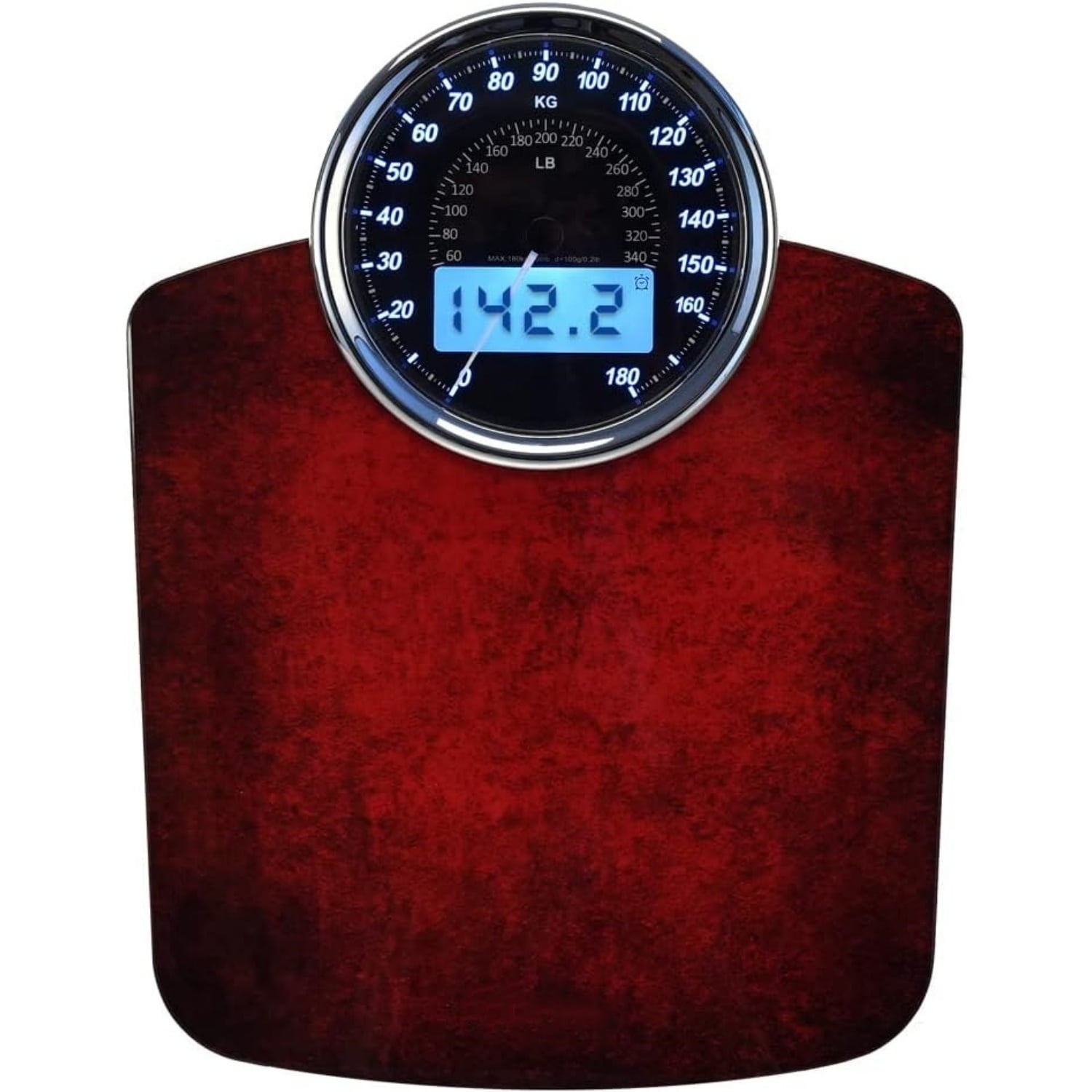 Highly Advance 2-in-1 Digital & Analog Weighing Scale for Body Weight-400lbs, 4 High Precison GX Sensor Accurate, Thick Tempered Glass, Extra Large Display (Red)