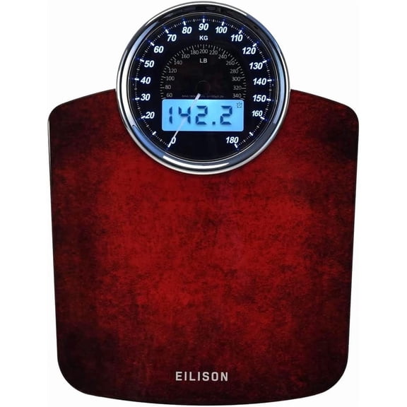 Highly Advance 2-in-1 Digital & Analog Weighing Scale for Body Weight-400lbs 4 High Precison GX Sensor Accurate Thick Tempered Glass Extra Large Display (Red)