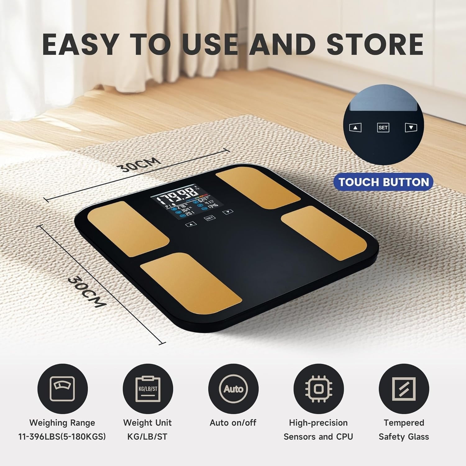Highly Advance 2-in-1 Digital & Analog Weighing Scale for Body Weight-400lbs, 4 High Precison GX Sensor Accurate, Thick Tempered Glass, Extra Large Display (red) (Smart Black)