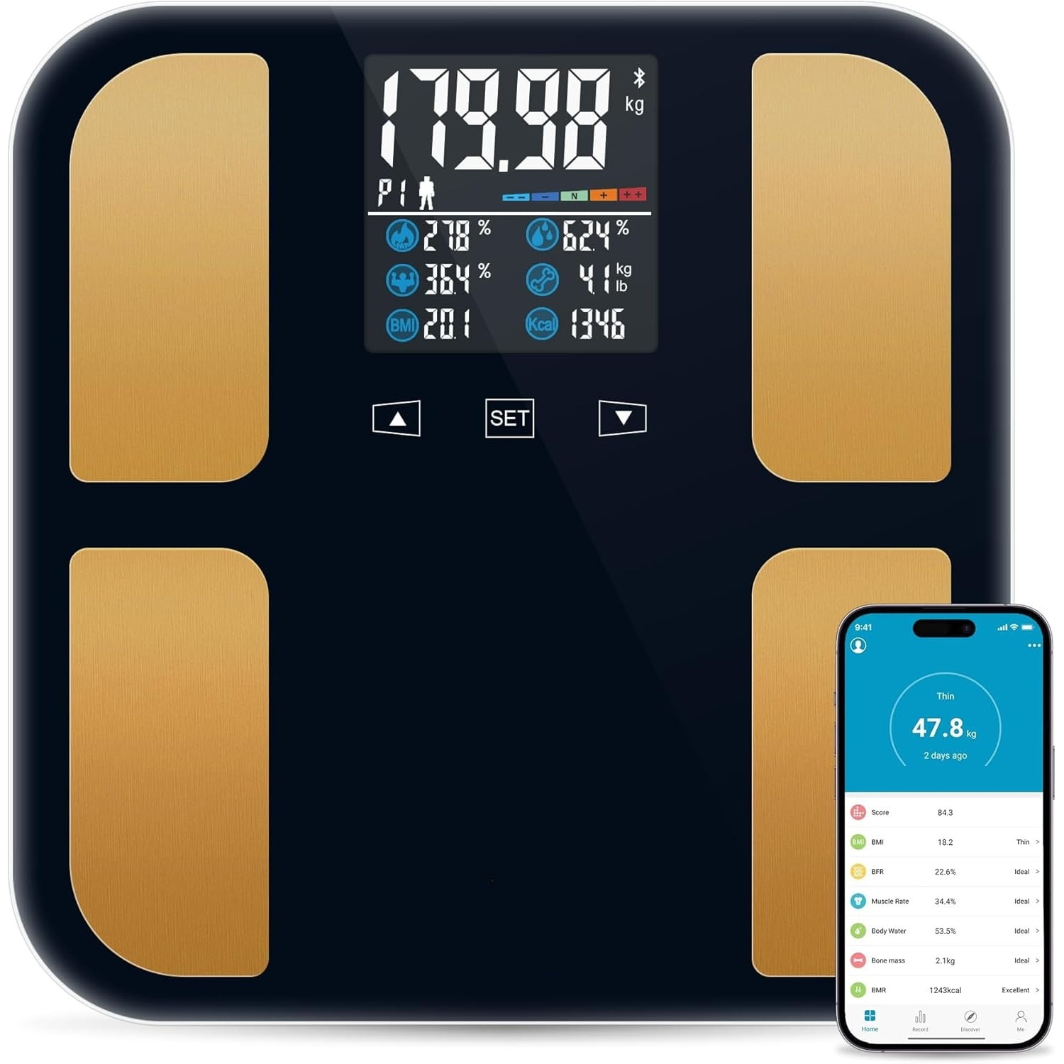 Highly Advance 2-in-1 Digital & Analog Weighing Scale for Body Weight-400lbs, 4 High Precison GX Sensor Accurate, Thick Tempered Glass, Extra Large Display (red) (Smart Black)