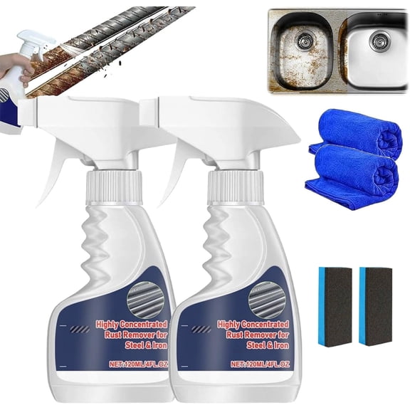 Highly Concentrated Rust Remover for Steel & Iron, Rust Remover Spray for Metal, Powerful Steel Rust Removal, Rust Converter for Various Metals Furniture, Multi-Surface Rust Inhibitor (2PC)