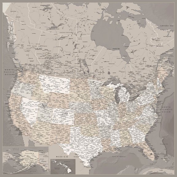 Highly Detailed Map Of The United States, Davey Poster Print - Blursbyai Rosana Laiz (24 x 24)