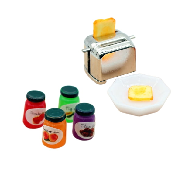 Highly Detailed Miniature Toaster with Jams Model Set Kitchen Scene Display Accessory for 1/12 Dollhouses Decoration