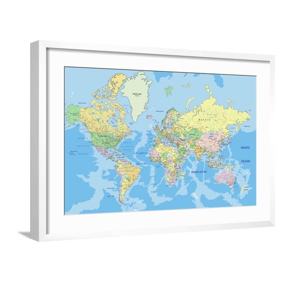 Highly Detailed Political World Map with Labeling.Vector Illustration. Framed Art Print by Bardocz Peter, 24" x 16", Sold by Art.com