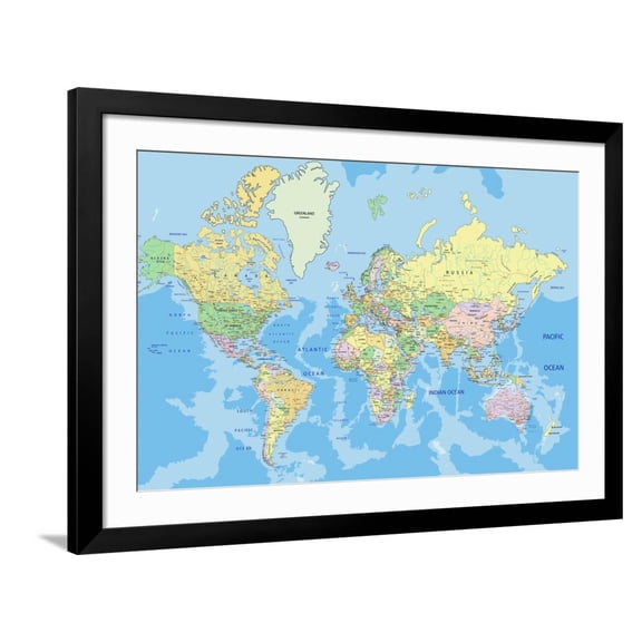 Highly Detailed Political World Map with Labeling.Vector Illustration. Framed Art Print by Bardocz Peter, 36" x 24", Sold by Art.com