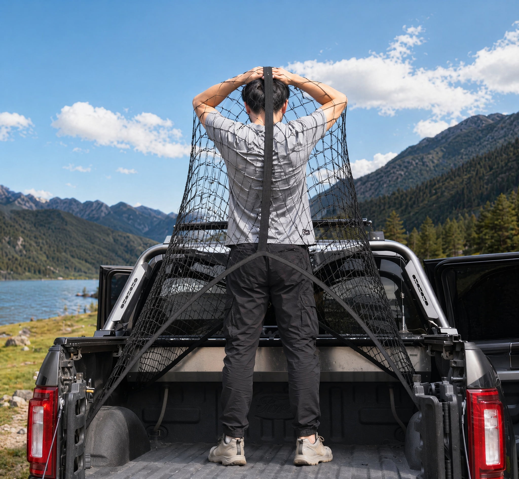 Highly Elastic Cargo Net, Simple Truck Bed Cargo Mesh Organizer, Suitable for Daily Light Loads of Trucks, 4'x4' Stretches to 7'x7' (Single Layer)
