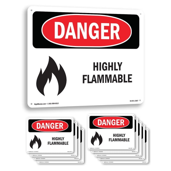 Highly Flammable OSHA Danger Aluminum Sign 10 Inch x 7 Inch - 10 Pack
