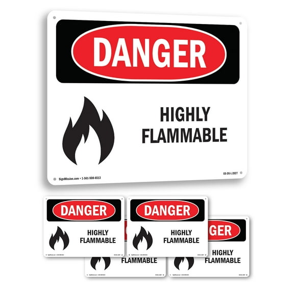 Highly Flammable OSHA Danger Aluminum Sign 10 Inch x 7 Inch - 5 Pack