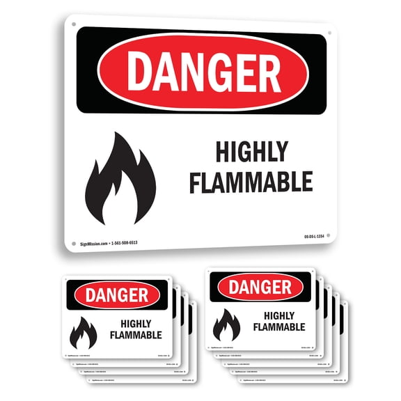 Highly Flammable OSHA Danger Aluminum Sign 14 Inch x 10 Inch - 10 Pack