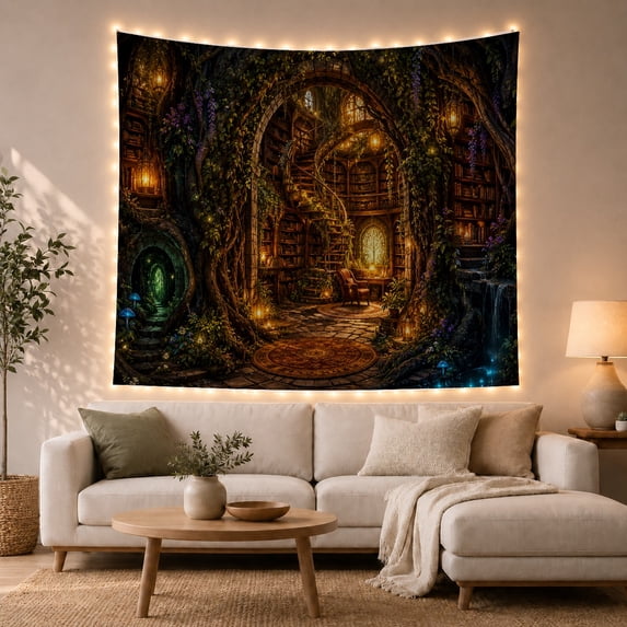 Highly Library Integrated With Into Natural Cavernous Tree, Mystical Fantasy for Space Lovers, Galaxy Room Decor, Mother's Day Gift, Tapestry Wall Hanging for Bedroom and Dorm