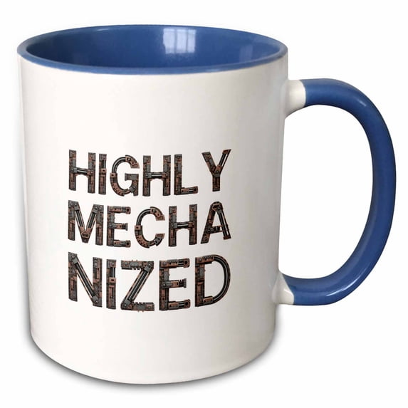 Highly Mechanized funny mechanical text against the white background 11oz Two-Tone Blue Mug mug-340920-6
