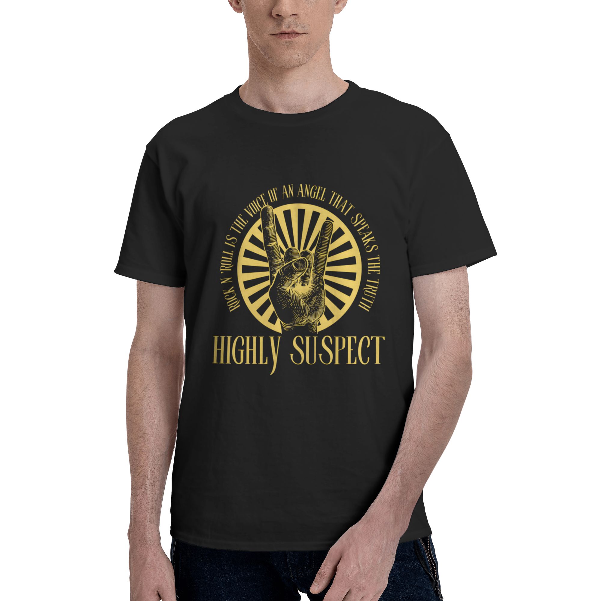 Highly Music and Suspect Classic Men’s T-Shirt Cotton Short-Sleeve Crew Neck Shirt Black 3X-Large