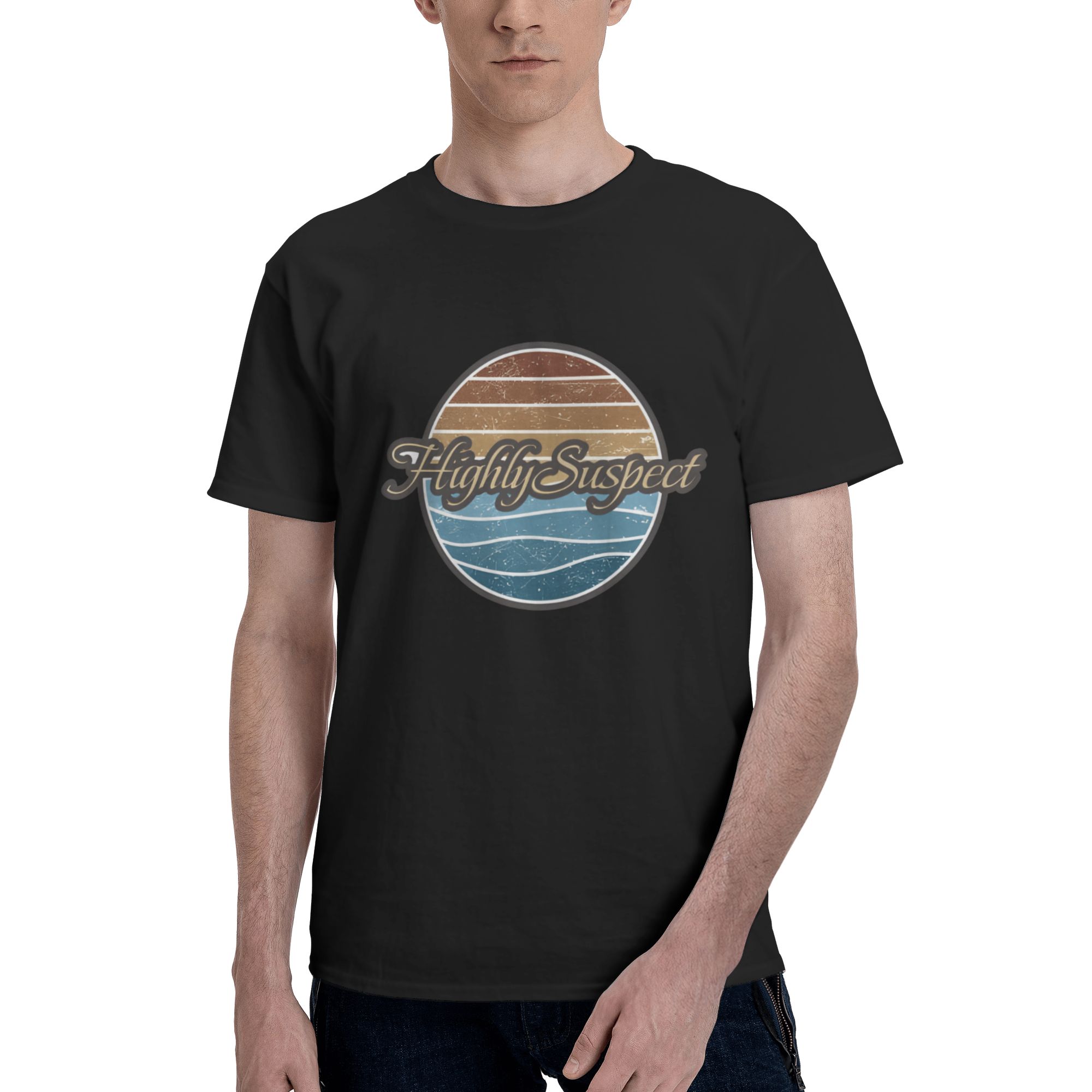 Highly Music and Suspect Funky Men’s T-Shirt Cotton Short-Sleeve Crew Neck Shirt Black Small