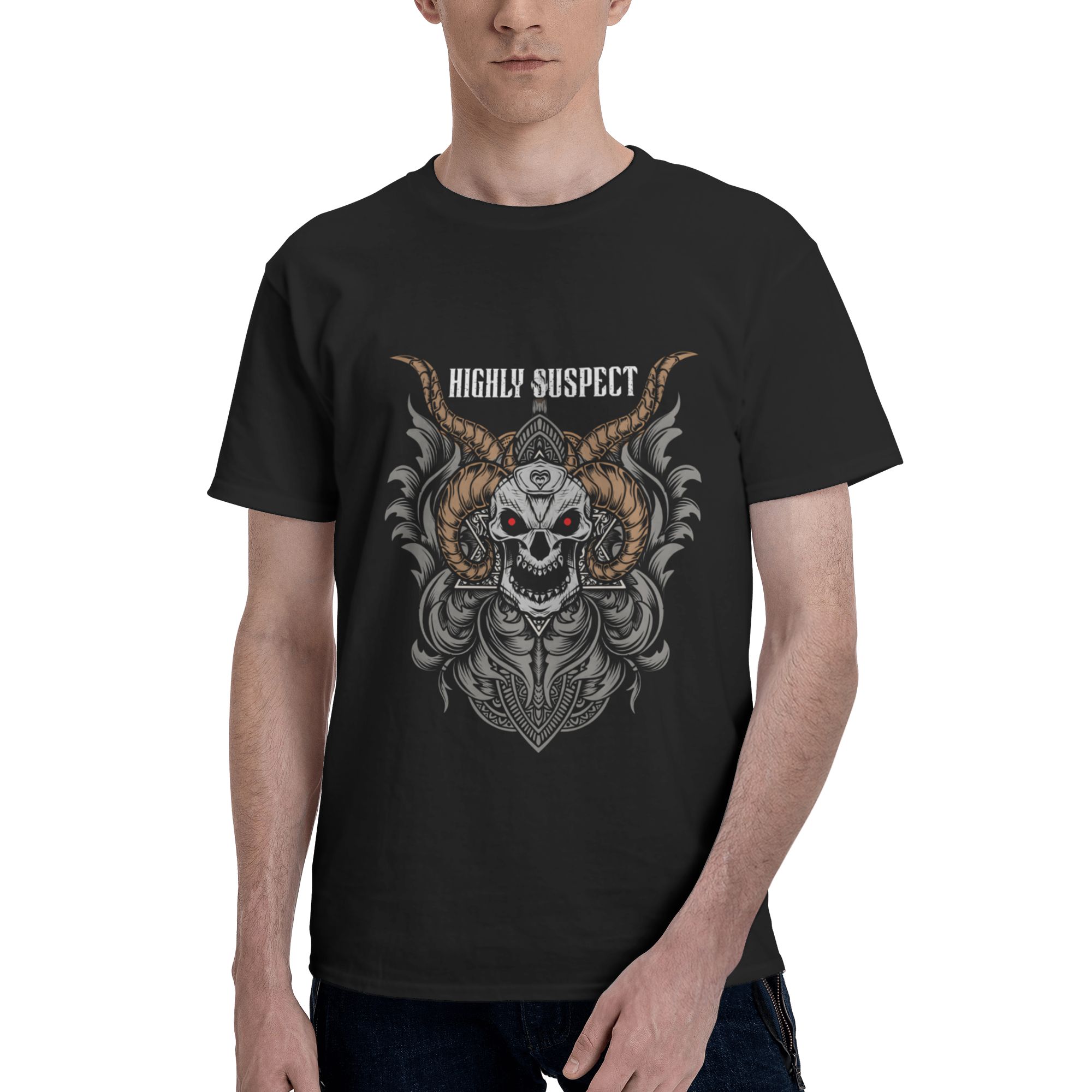 Highly Music and Suspect Quirky Men’s T-Shirt Cotton Short-Sleeve Crew Neck Shirt Black XX-Large