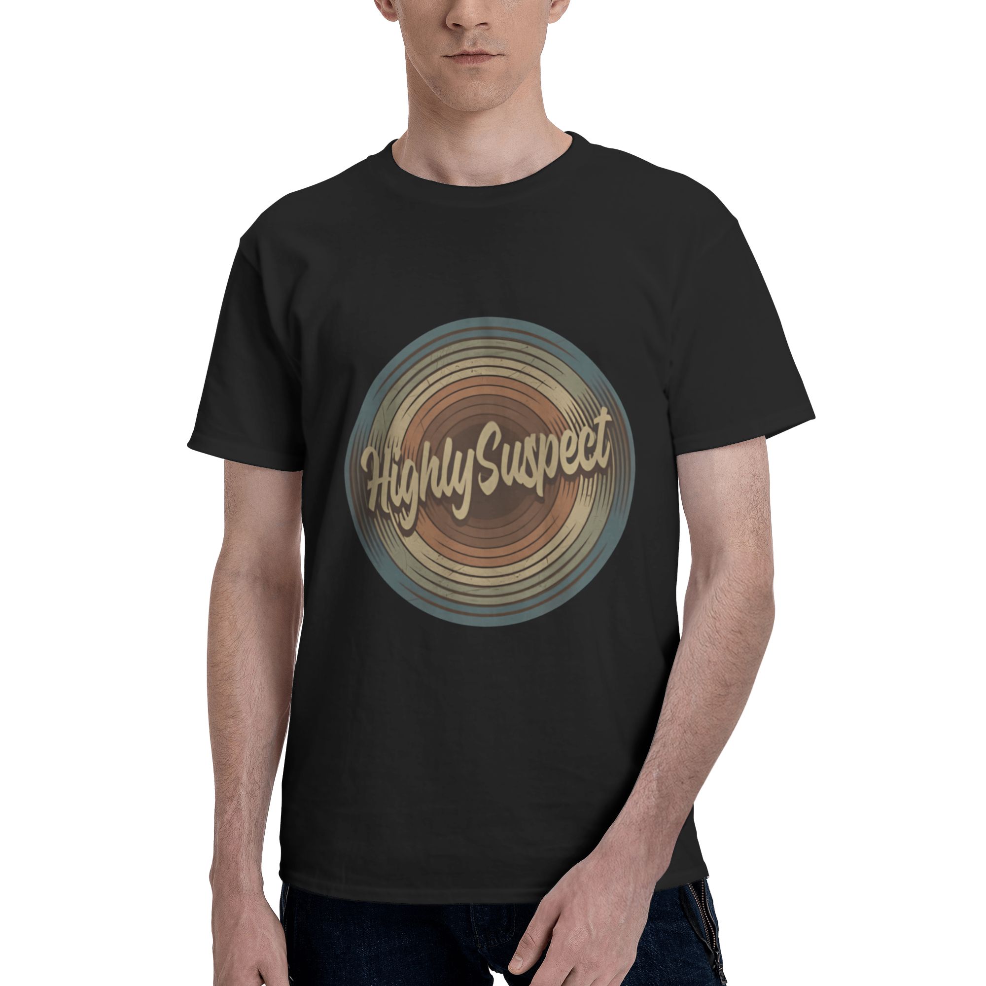 Highly Music and Suspect Zesty Men’s T-Shirt Cotton Short-Sleeve Crew Neck Shirt Black XX-Large