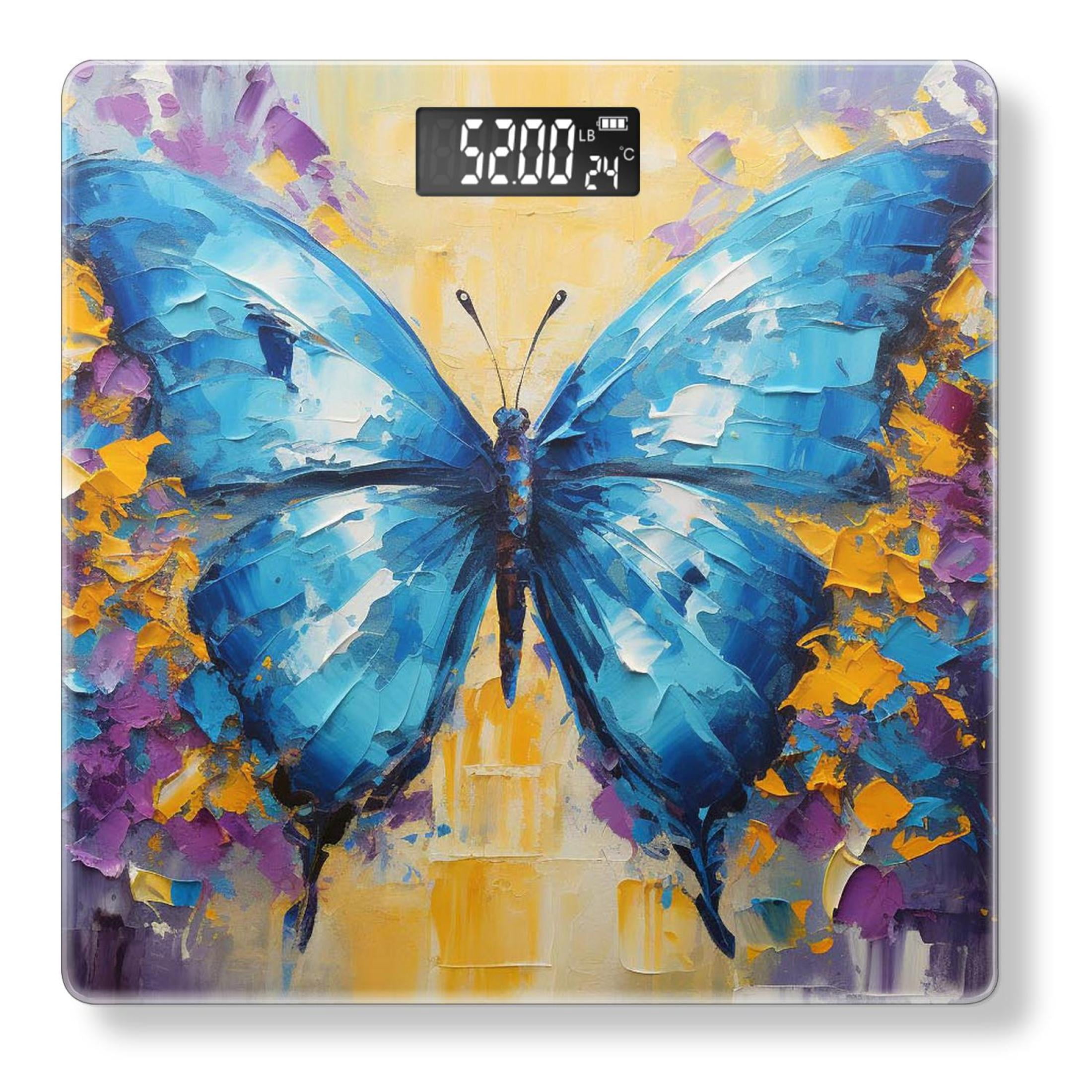 Highly Precision Body Scale Digital Weight Scale Battery Operated Bathroom Scale Decoration with Backlit Display(400 lbs)-Blue Butterfly Abstract Painting
