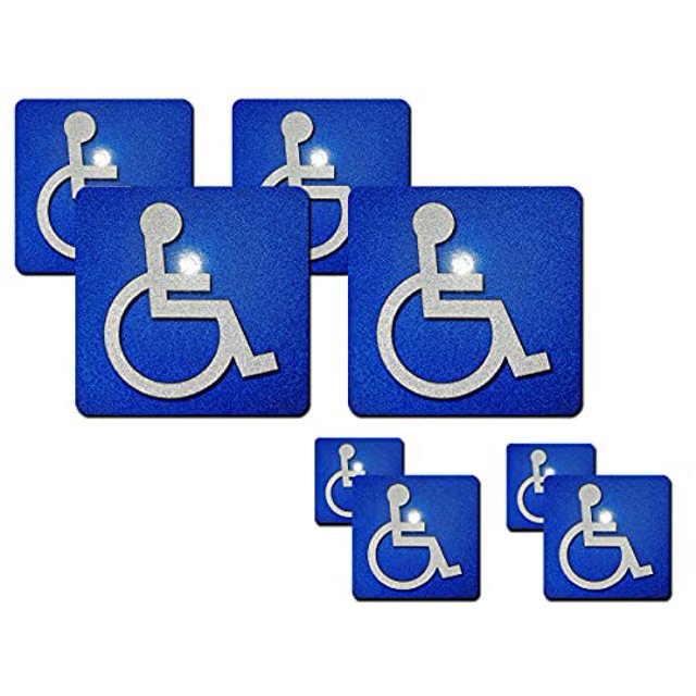 , Highly Reflective Handicap Vinyl Decals, 8 Pack (Four 5X5, Four 3X3