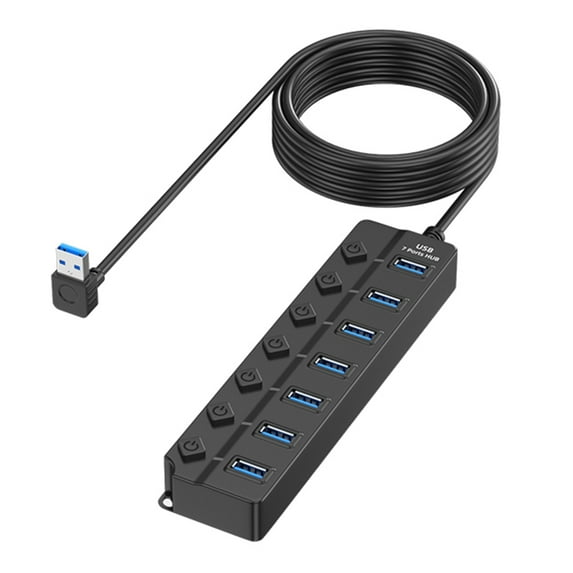 Highly Speed 7Port USB Hub Multiports Adapter USB Splitter with Individual Power Switches for PC Laptop Data Transfer