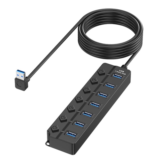 Highly Speed 7Port USB Hubs Multiports Adapter USB Splitter with Individual Power Switches for Laptop Data Transfer