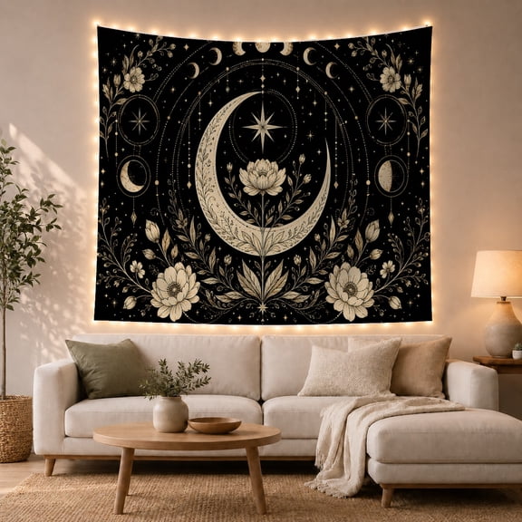 Highly Upward Facing With Crescent Moon Upper Moon, Mystical Fantasy for Space Lovers, Galaxy Room Decor, Mother's Day Gift, Tapestry Wall Hanging for Bedroom and Dorm