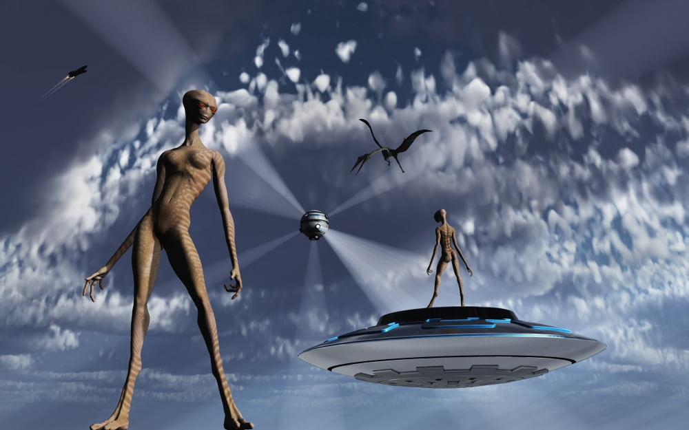 Highly advanced reptoid beings living back in the time of dinosaurs Canvas Art - Mark StevensonStocktrek Images (36 x 23)