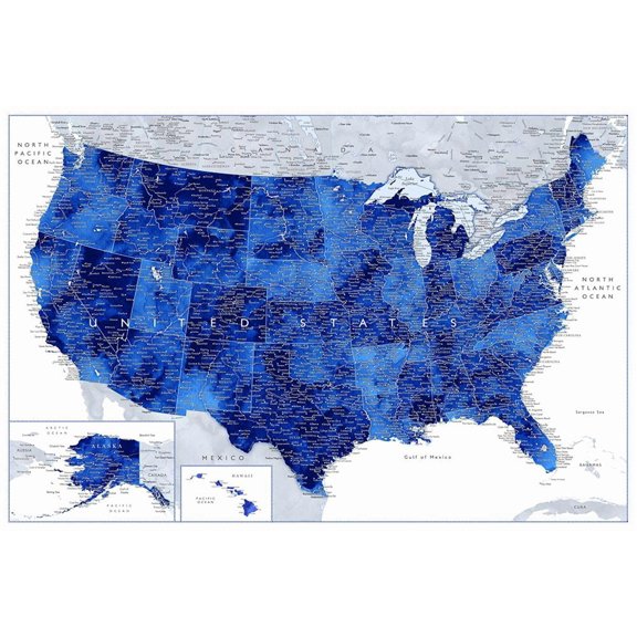 Highly detailed map of the United States, Gulzar Poster Print - Blursbyai Rosana Laiz (36 x 20)