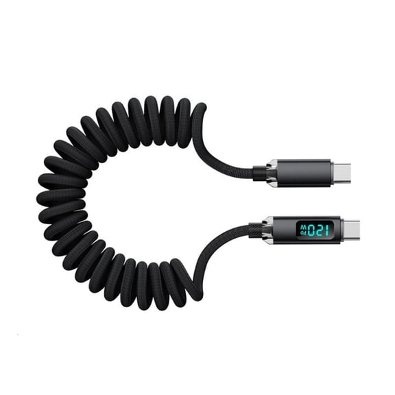 Highly speed 120W USB C Cable Retractably Spring Design Braided Cord For Laptops