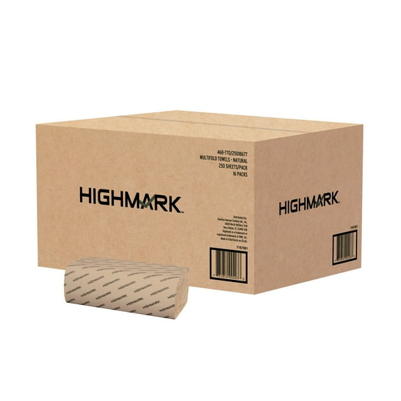 Highmark 100% Recycled Multifold Paper Towels, 9 1/4" x 9 1/4", Natural, 250 Towels Per Sleeve, Case Of 16 Sleeves