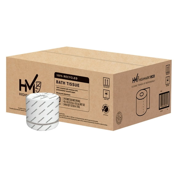 Highmark 2-Ply Bathroom Tissue, 100% Recycled, White, 550 Sheets Per Roll, Case Of 40 Rolls