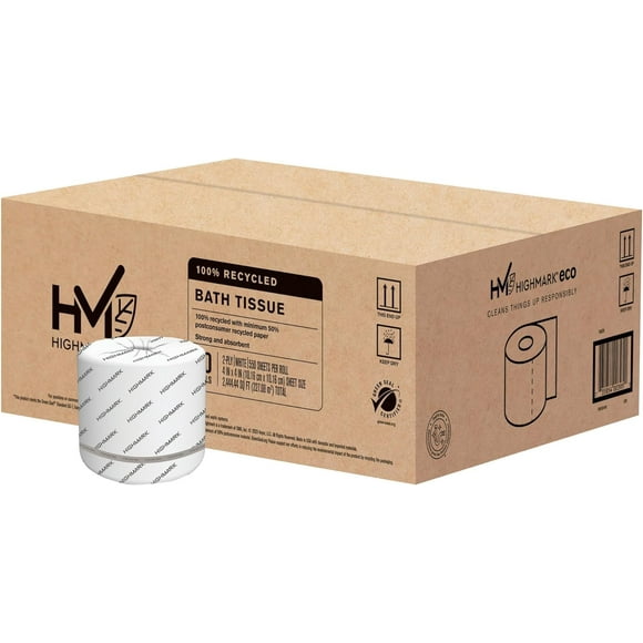 Highmark® 2-Ply Bathroom Tissue, 100% Recycled, White, 550 Sheets Per Roll, Case Of 40 Rolls
