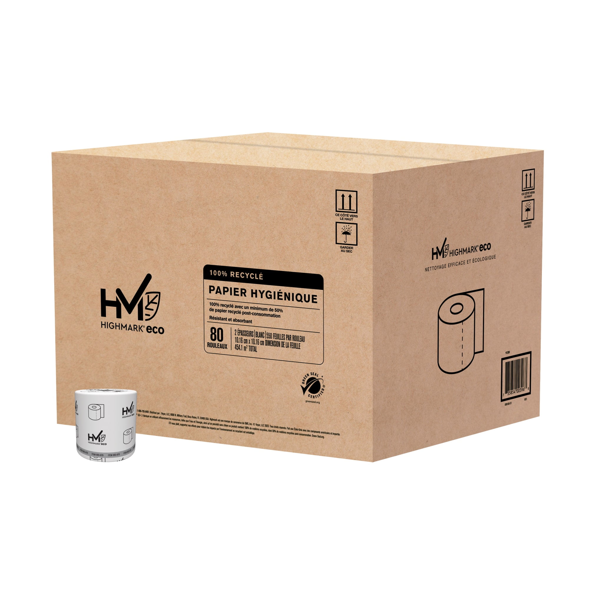 Highmark® 2-Ply Bathroom Tissue, 100% Recycled, White, 550 Sheets Per Roll, Case Of 80 Rolls