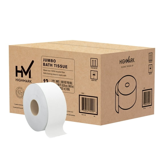 Highmark 2-Ply Jumbo Toilet Paper, 1000' Per Roll, Pack Of 12 Rolls