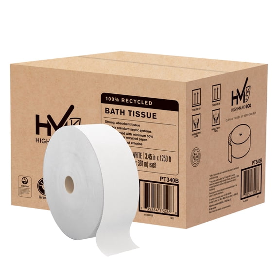 Highmark ECO JRT 2-Ply Jumbo Toilet Paper, 1250' Per Roll, 100% Recycled, Pack Of 6 Rolls