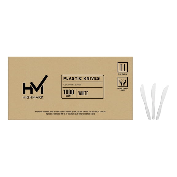 Highmark Full-Sized Plastic Knives, White, Box Of 1000, 3585490690