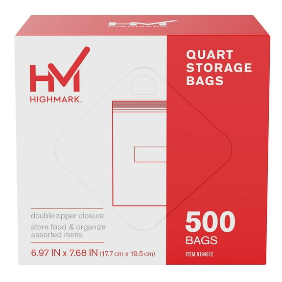 Highmark Plastic Storage Bags, Quart Size, Clear, Pack Of 500 Bags
