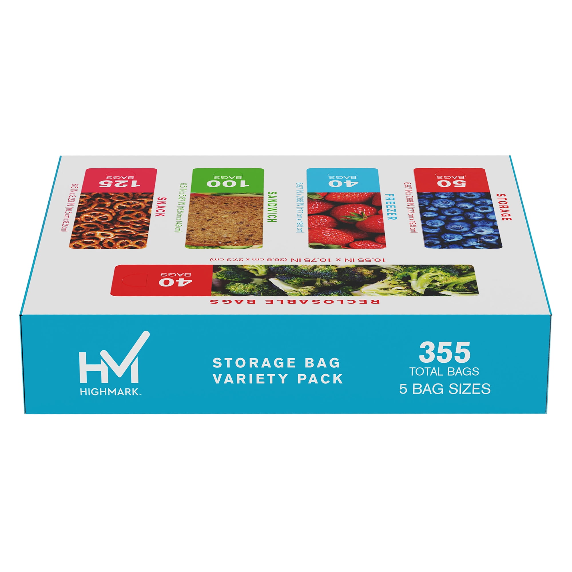 Highmark Plastic Storage Bags, Variety Pack, Clear, Pack Of 355 Bags