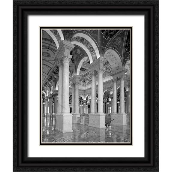 Highmith, Carol 12x14 Black Ornate Wood Framed with Double Matting Museum Art Print Titled - Great Hall, second floor, north. Library of Congress Thomas Jefferson Building, Washington, D.C. - B