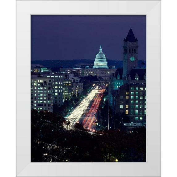 Highmith, Carol 12x14 White Modern Wood Framed Museum Art Print Titled - Dusk view of Pennsylvania Avenue, Americas Main Street in Washington, D.C.
