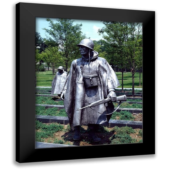 Highmith, Carol 15x18 Black Modern Framed Museum Art Print Titled - Stainless-steel trooper on patrol at the Korean War Veterans Memorial, Washington, D.C.