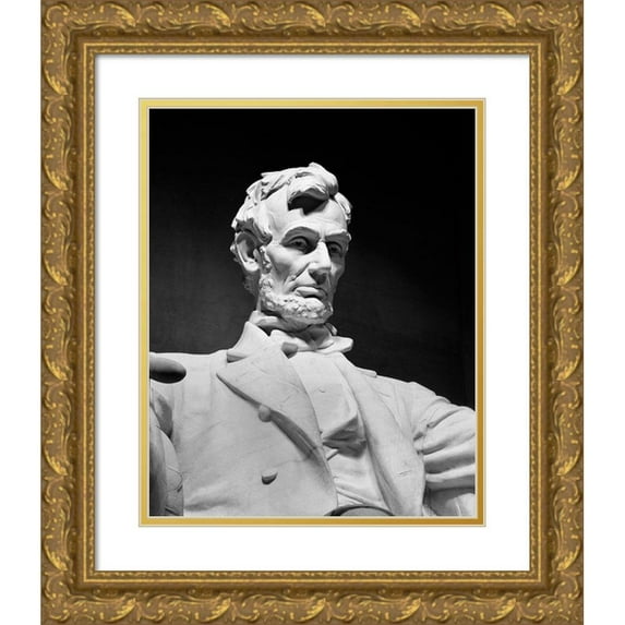 Highmith, Carol 15x18 Gold Ornate Wood Framed with Double Matting Museum Art Print Titled - Lincoln Memorial statue by Daniel Chester French, Washington, D.C. - Black and White Variant
