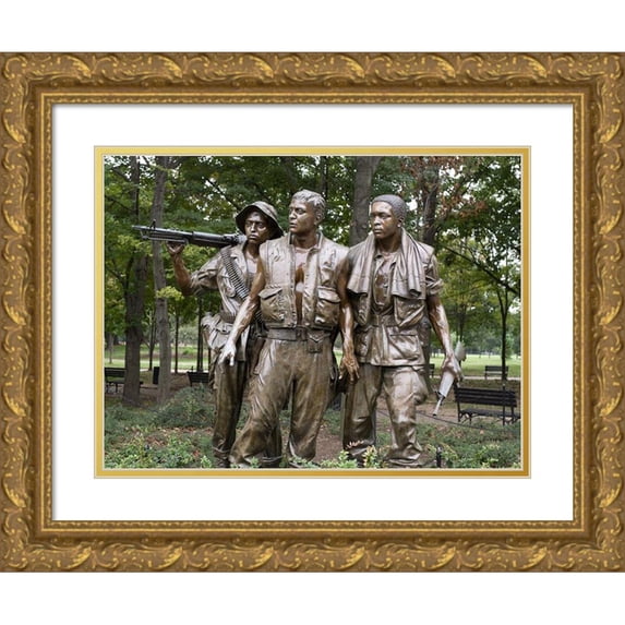 Highmith, Carol 18x14 Gold Ornate Wood Framed with Double Matting Museum Art Print Titled - Vietnam memorial soldiers by Frederick Hart, Washington, D.C.