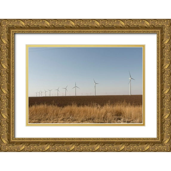 Highsmith, Carol 24x17 Gold Ornate Wood Framed with Double Matting Museum Art Print Titled - A wind-turbine farm near the city of Snyder in Scurry County, TX