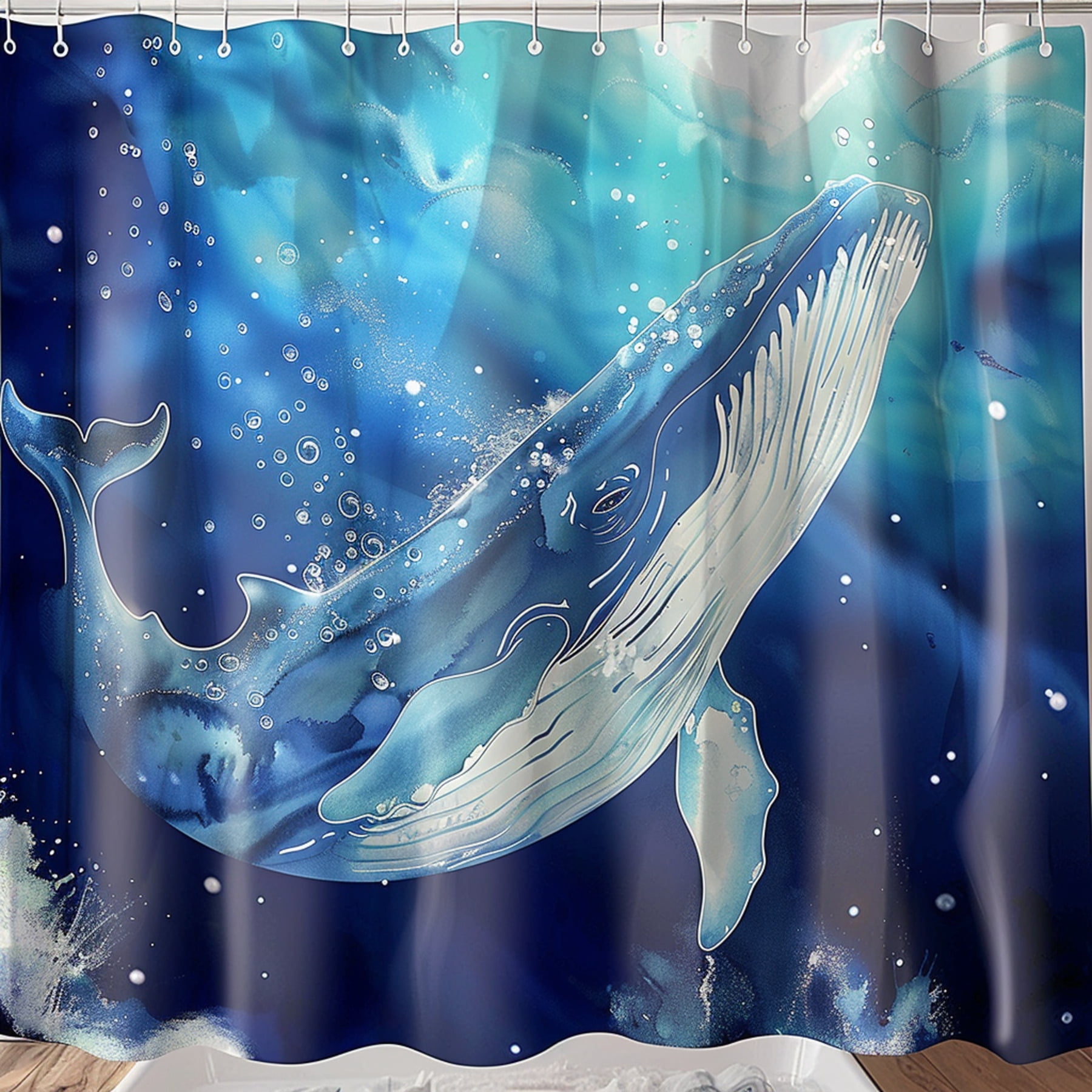 Highquality hyperrealistic whale design on an ocean blue background in