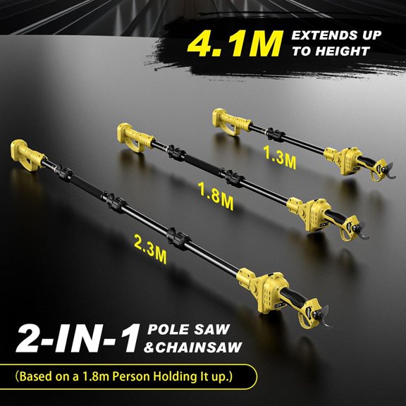 Highsam 2-in-1 Electric Pruning Shears with Pole, 1400W Brushless Motor Cordless Pruner for Gardening