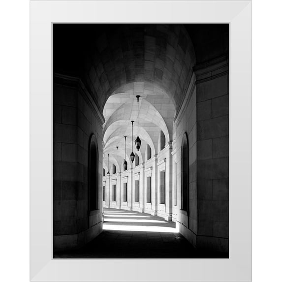 Highmith, Carol 12x14 White Modern Wood Framed Museum Art Print Titled - Arched architectural detail in the Federal Triangle located in Washington, D.C. - Black and White Va