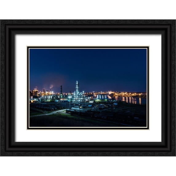 Highsmith, Carol 14x11 Black Ornate Wood Framed with Double Matting Museum Art Print Titled - Dusk Shot from Port Arthur to Sabine Pass-Texas