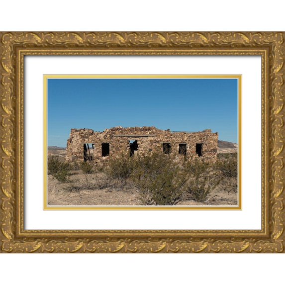 Highsmith, Carol 14x11 Gold Ornate Wood Framed with Double Matting Museum Art Print Titled - Remnants of an old stone house in the small settlement of Terlingua, in Brewster County, TX